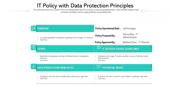 IT Policy With Data Protection Principles Ppt PowerPoint Presentation Inspiration Graphics PDF