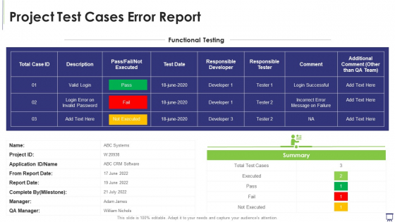 IT Project Testing Templates Bundle Project Test Cases Error Report Download PDF