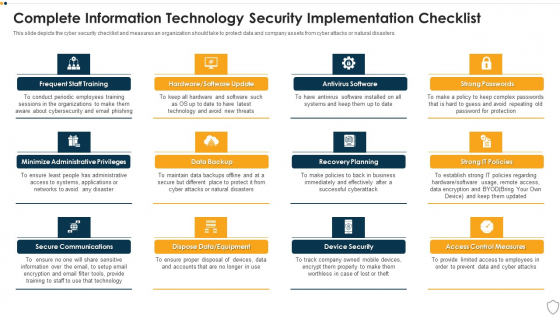 IT Security Complete Information Technology Security Implementation Checklist Ppt Inspiration Templates PDF
