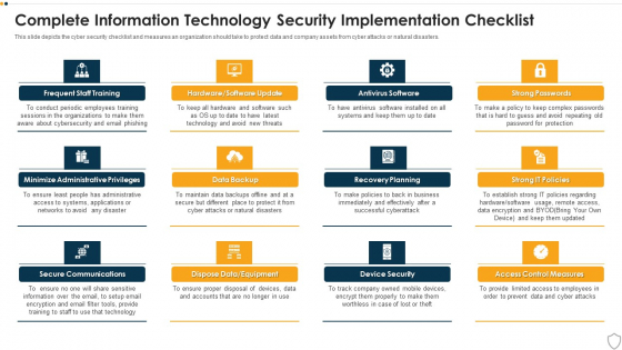IT Security Complete Information Technology Security Implementation Checklist Ppt Inspiration Templates PDF IT Security Complete Information Technology Security Implementation Checklist Ppt Inspiration Templates PDF