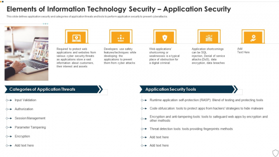 IT Security Elements Of Information Technology Security Application Security Ppt Slide Download PDF