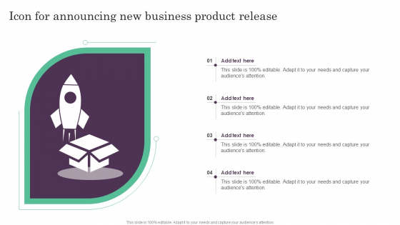 Icon For Announcing New Business Product Release Ppt PowerPoint Presentation Layouts Summary PDF