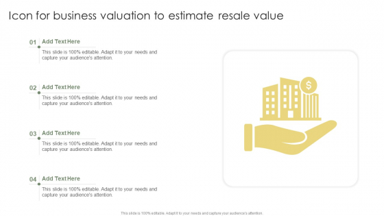Icon For Business Valuation To Estimate Resale Value Ppt Styles Graphics Download PDF