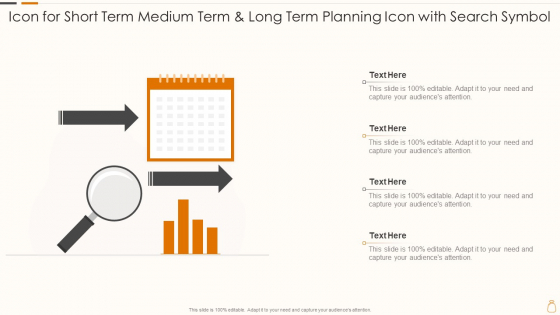 Icon For Short Term Medium Term And Long Term Planning Icon With Search Symbol Brochure PDF Icon For Short Term Medium Term And Long Term Planning Icon With Search Symbol Brochure PDF