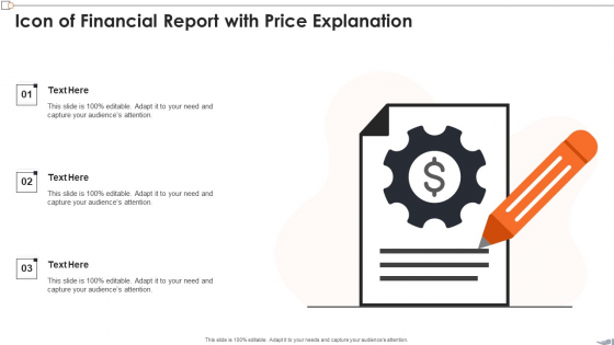 Icon Of Financial Report With Price Explanation Summary PDF