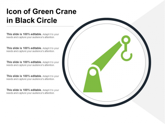 Icon Of Green Crane In Black Circle Ppt PowerPoint Presentation Pictures Model PDF