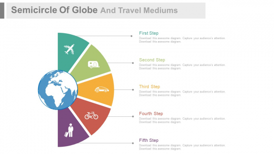 Icons For Globe Travel Modes Powerpoint Slides