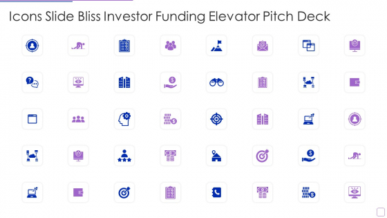 Icons Slide Bliss Investor Funding Elevator Pitch Deck Icons PDF Icons Slide Bliss Investor Funding Elevator Pitch Deck Icons PDF
