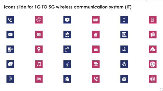 Icons Slide For 1G To 5G Wireless Communication System IT Elements PDF
