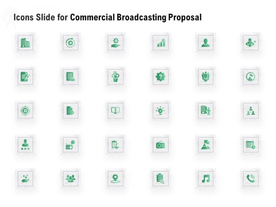 Icons Slide For Commercial Broadcasting Proposal Background PDF