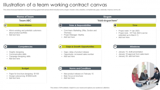 Illustration Of A Team Working Contract Canvas Designs PDF