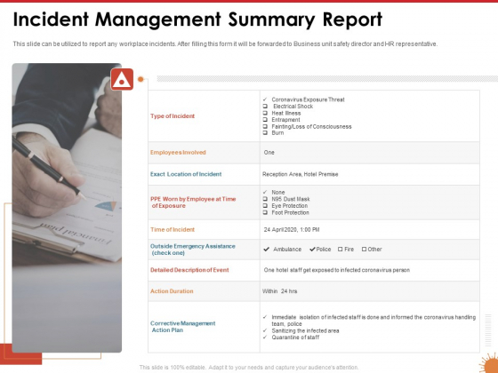 Impact Of COVID 19 On The Hospitality Industry Incident Management Summary Report Download PDF