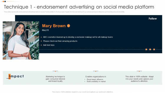 Implementing Promotion Mix Strategy Technique 1 Endorsement Advertising On Social Media Diagrams PDF