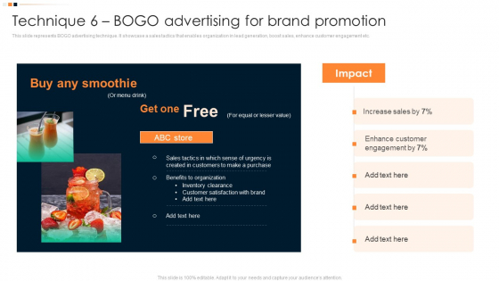 Implementing Promotion Mix Strategy Technique 6 Bogo Advertising For Brand Promotion Portrait PDF