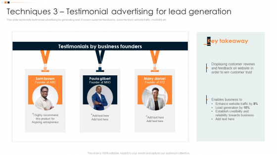 Implementing Promotion Mix Strategy Techniques 3 Testimonial Advertising For Lead Generation Elements PDF