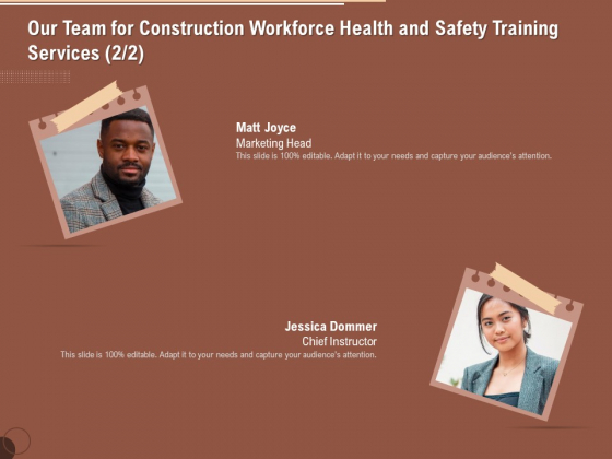 Implementing Safety Construction Our Team For Construction Workforce Health And Safety Training Services Brochure PDF