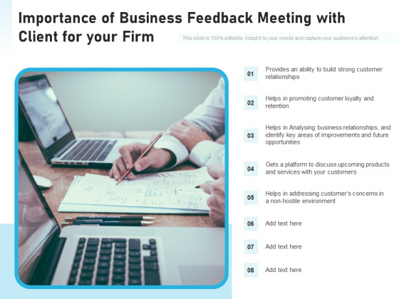Importance Of Business Feedback Meeting With Client For Your Firm Ppt PowerPoint Presentation Gallery Example Introduction PDF Importance Of Business Feedback Meeting With Client For Your Firm Ppt PowerPoint Presentation Gallery Example Introduction PDF