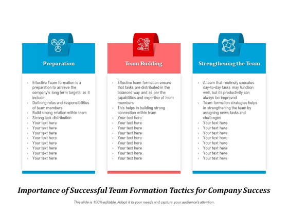 Importance Of Successful Team Formation Tactics For Company Success Ppt PowerPoint Presentation Inspiration Example File PDF