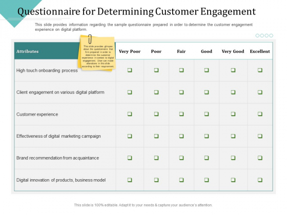 Improving Client Experience Questionnaire For Determining Customer Engagement Topics PDF