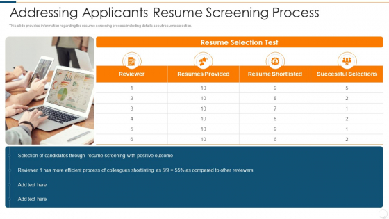 Improvising Hiring Process Addressing Applicants Resume Screening Process Pictures PDF