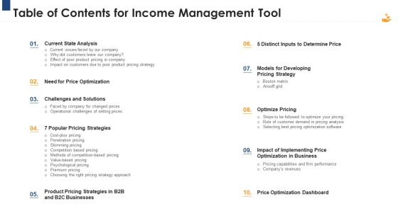 Income Management Tool Table Of Contents For Income Management Tool Formats PDF Income Management Tool Table Of Contents For Income Management Tool Formats PDF