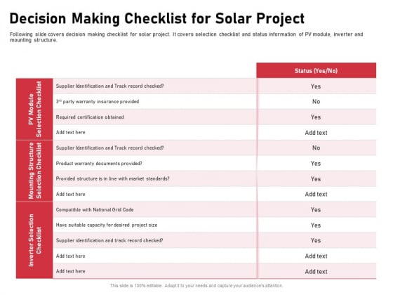 Incorporating Solar PV Commercial Building Decision Making Checklist For Solar Project Ppt Show Design Inspiration PDF Incorporating Solar PV Commercial Building Decision Making Checklist For Solar Project Ppt Show Design Inspiration PDF