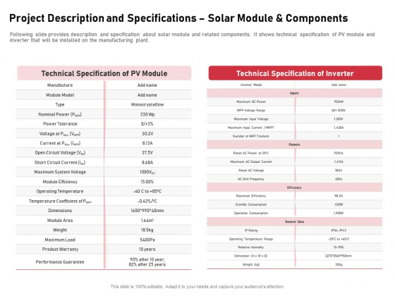 Incorporating Solar PV Commercial Building Project Description And Specifications Solar Module And Components Information PDF