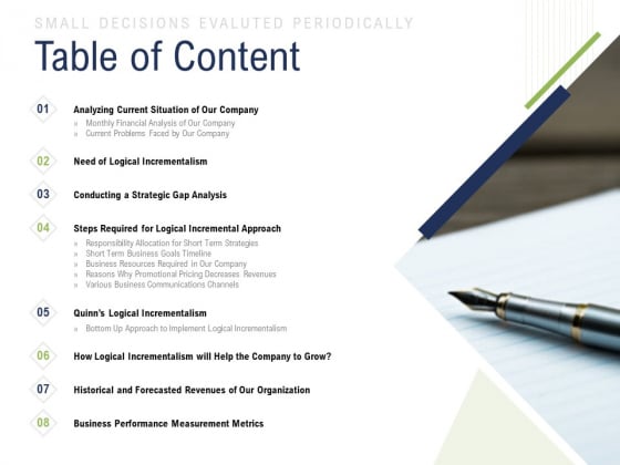 Incremental Decision Making Table Of Content Ppt Ideas Samples PDF Incremental Decision Making Table Of Content Ppt Ideas Samples PDF