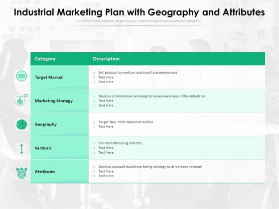 Industrial Marketing Plan With Geography And Attributes Ppt PowerPoint Presentation File Pictures PDF
