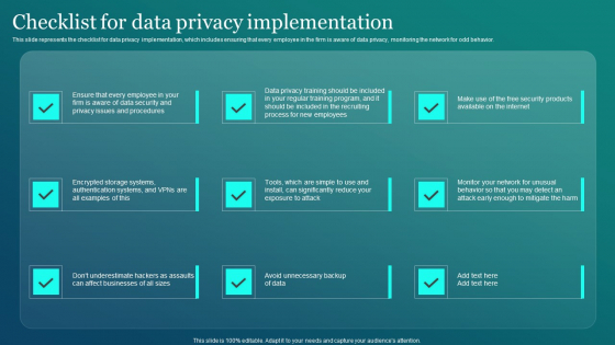 Information Security Checklist For Data Privacy Implementation Elements PDF