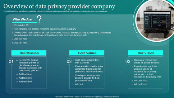 Information Security Overview Of Data Privacy Provider Company Background PDF