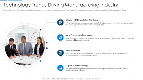 Information Transformation Organization Technology Trends Driving Manufacturing Industry Infographics PDF Information Transformation Organization Technology Trends Driving Manufacturing Industry Infographics PDF