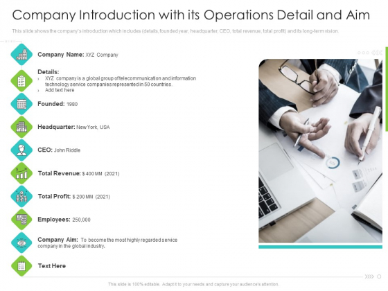 Infrastructure Administration Procedure Maturity Model Company Introduction With Its Operations Detail And Aim Pictures PDF