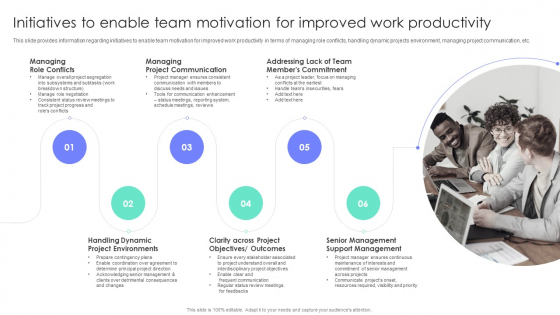Initiatives To Enable Team Motivation For Improved Work Productivity Project Administration Plan Sample PDF