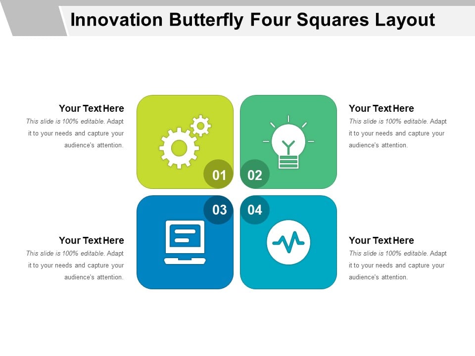 Innovation Butterfly Four Squares Layout Ppt PowerPoint Presentation  Layouts Summary PDF - PowerPoint Templates