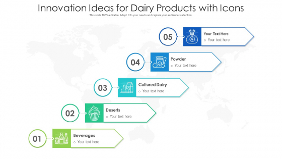 Innovation Ideas For Dairy Products With Icons Ppt PowerPoint Presentation Gallery Tips PDF