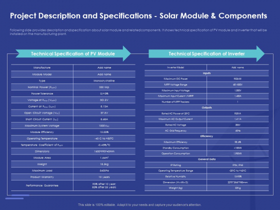 Installing Solar Plant Commercial Building Project Description And Specifications Solar Module And Components Icons PDF Installing Solar Plant Commercial Building Project Description And Specifications Solar Module And Components Icons PDF