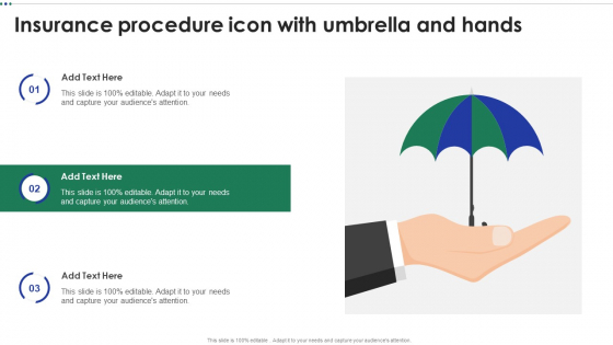 Insurance Procedure Icon With Umbrella And Hands Microsoft PDF