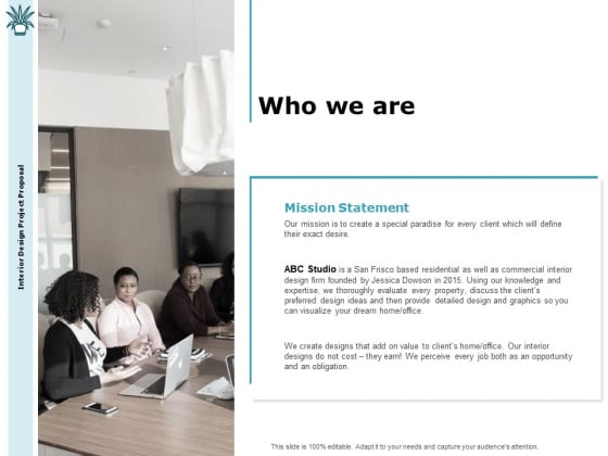Interior Fitting Proposal Who We Are Ppt Ideas Graphics Design PDF Interior Fitting Proposal Who We Are Ppt Ideas Graphics Design PDF