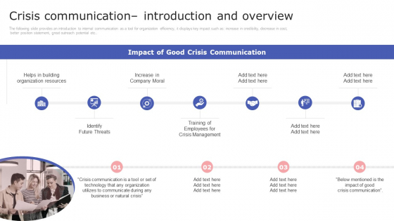 Internal Communication Plan And Key Practices Crisis Communication Introduction And Overview Summary PDF