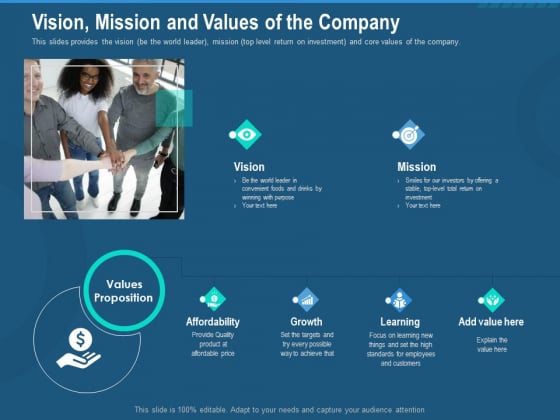 Investment Pitch To Generate Capital From Series B Venture Round Vision Mission And Values Of The Company Microsoft PDF Investment Pitch To Generate Capital From Series B Venture Round Vision Mission And Values Of The Company Microsoft PDF