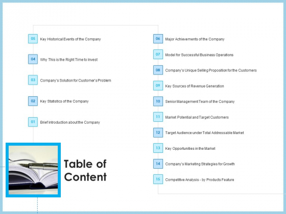 Investment Pitch To Generating Capital From Mezzanine Credit Table Of Content Structure PDF
