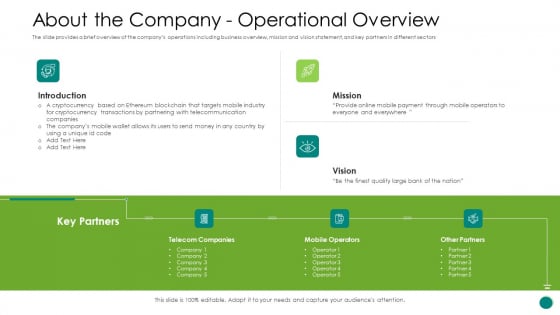 Investor Pitch Gain Funding From ICO About The Company Operational Overview Sample PDF Investor Pitch Gain Funding From ICO About The Company Operational Overview Sample PDF