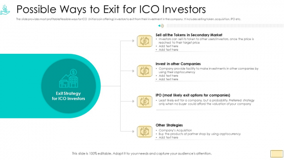 Investor Pitch Ppt For Crypto Funding Possible Ways To Exit For ICO Investors Formats PDF Investor Pitch Ppt For Crypto Funding Possible Ways To Exit For ICO Investors Formats PDF