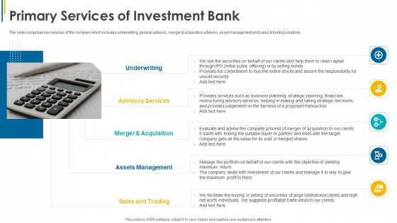 Investors Pitch General Deal Mergers Acquisitions Primary Services Of Investment Bank Topics PDF Investors Pitch General Deal Mergers Acquisitions Primary Services Of Investment Bank Topics PDF