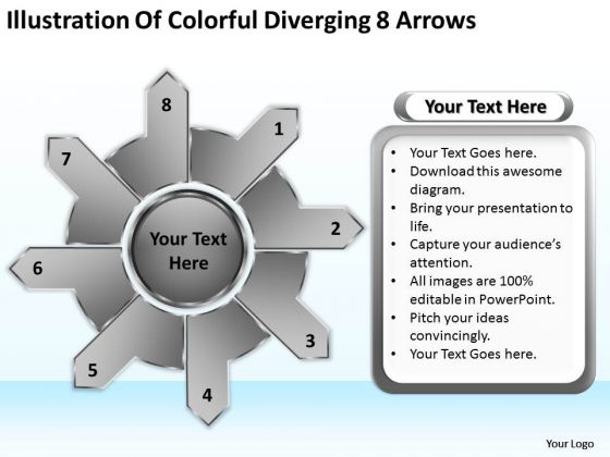 Illustration Of Colorful Diverging 8 Arrows Circular Flow Spoke Diagram PowerPoint Slides Illustration Of Colorful Diverging 8 Arrows Circular Flow Spoke Diagram PowerPoint Slides