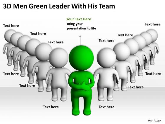 Images Of Business People 3d Men Green Leader With His Team PowerPoint Slides