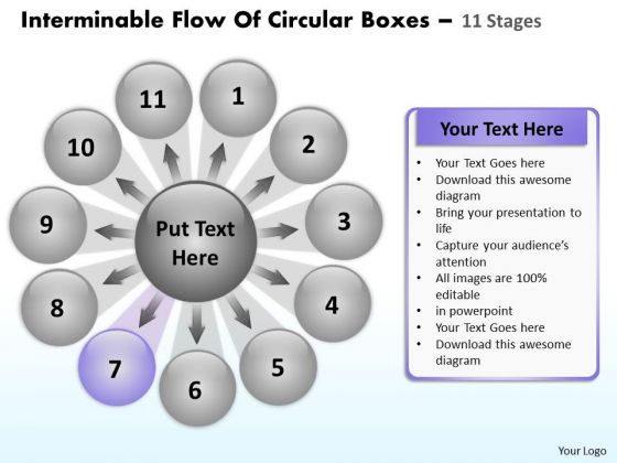 Interminable Flow Of Circular Boxes 11 Stages Process PowerPoint Slides Interminable Flow Of Circular Boxes 11 Stages Process PowerPoint Slides