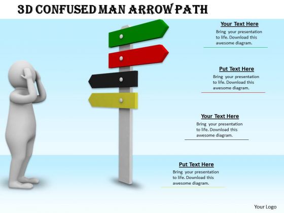 Internet Business Strategy 3d Confused Man Arrow Path Characters Internet Business Strategy 3d Confused Man Arrow Path Characters
