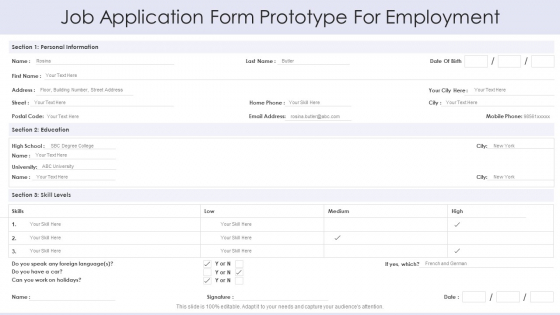 Job Application Form Prototype For Employment Demonstration PDF Job Application Form Prototype For Employment Demonstration PDF